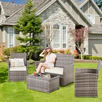 4-Piece Patio Furniture Set - Rattan Outdoor Conversation Bistro Set W-Cushions, Glass Coffee Table, Wicker Chairs & Loveseat For Garden Backyard Porch, Balcony Furniture Set 2