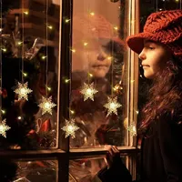 Snowflake LED Curtain Lights, Plug In 19Ft 6M 96 LEDs Fairy String Lights 5