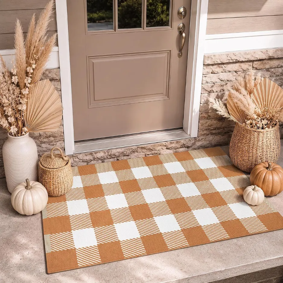 Elevate Your Entryway with Our Washable Buffalo Plaid Rug for Fall
