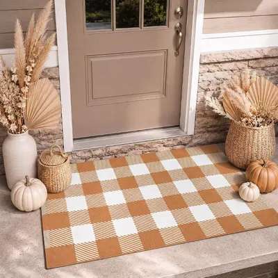 Elevate Your Entryway with Our Washable Buffalo Plaid Rug for Fall
