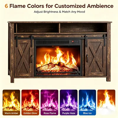Transform Your Living Space with a Rustic Fireplace TV Stand - Durable Wood Finish & Barn Doors for Cozy Ambiance