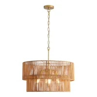 23.62in  Handwoven Woven Paper Rattan Chandelier, 2-Tier Boho Wabi-Sabi Pendant Light, Gold Metal Hanging Ceiling Lamp, Wicker Lighting Fixture For Dining Room Kitchen Island Living Room 5