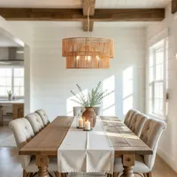 23.62in  Handwoven Woven Paper Rattan Chandelier, 2-Tier Boho Wabi-Sabi Pendant Light, Gold Metal Hanging Ceiling Lamp, Wicker Lighting Fixture For Dining Room Kitchen Island Living Room 4