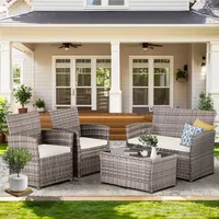 4-Piece Patio Furniture Set - Rattan Outdoor Conversation Bistro Set W-Cushions, Glass Coffee Table, Wicker Chairs & Loveseat For Garden Backyard Porch, Balcony Furniture Set 4