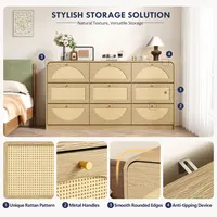 Elevate Your Space with a 9-Drawer Dresser Featuring Rattan Detail for Ultimate Bedroom Organization 6
