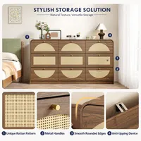 Elevate Your Space with a Walnut Dresser - Modern Design & Rattan Touch for All Rooms 9