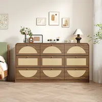 Elevate Your Space with a Walnut Dresser - Modern Design & Rattan Touch for All Rooms 8