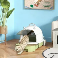 Transform Messy Moments: Green Cat Litter Box with Lid for Odor Control and Easy Clean-Up 1