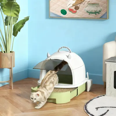 Transform Messy Moments: Green Cat Litter Box with Lid for Odor Control and Easy Clean-Up